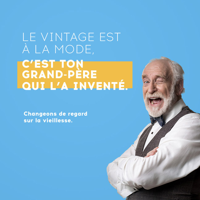 Exemples d’affiches réalisées par les élèves de première année de Mastère spécialité Direction artistique digitale pour la campagne de sensibilisation à l’isolement des personnes âgées par les Petits frères des pauvres. Workshops DC Paris